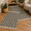 1+1 Covoare traditionale tesute, cu doua fete, dimensiunea 60x90cm gri si alb, model Geometric2