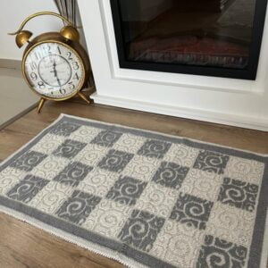 Covor tesut din bumbac, dimensiunea 80x145cm gri si alb cod CB10N - imagine 2