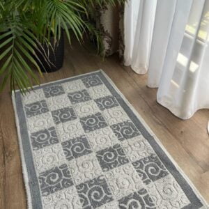 Covor tesut din bumbac, dimensiunea 80x145cm gri si alb cod CB10N
