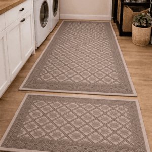 1+1 Set Covoare tesute din bumbac, dimensiunea 1 bucata 55x85cm+1 bucata 80x200cm, capucino, cod CB226