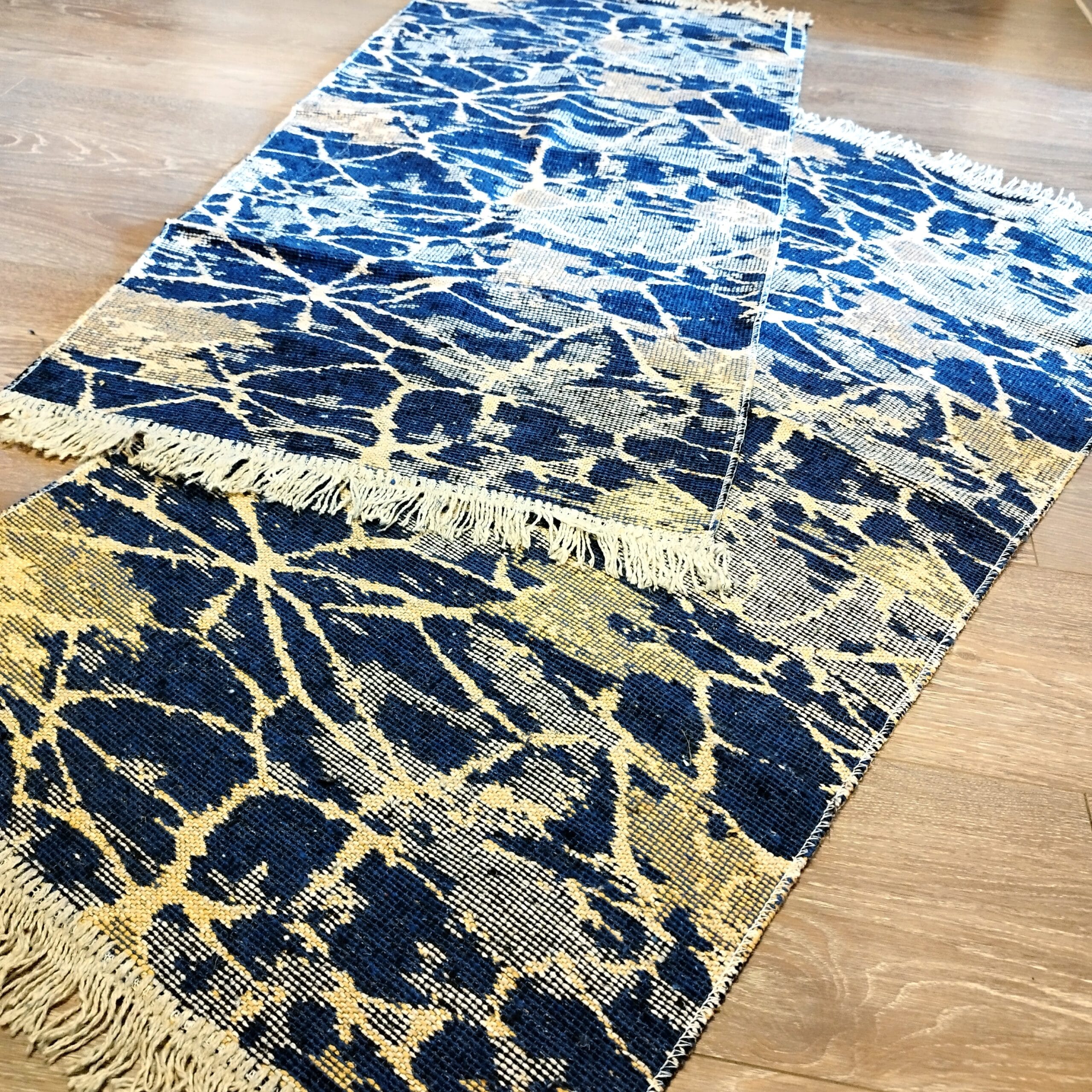 1+1 Covoare traditionale tesute, cu doua fete, dimensiunea 60x120cm, albastru si crem, model Geometric 2 - imagine 3