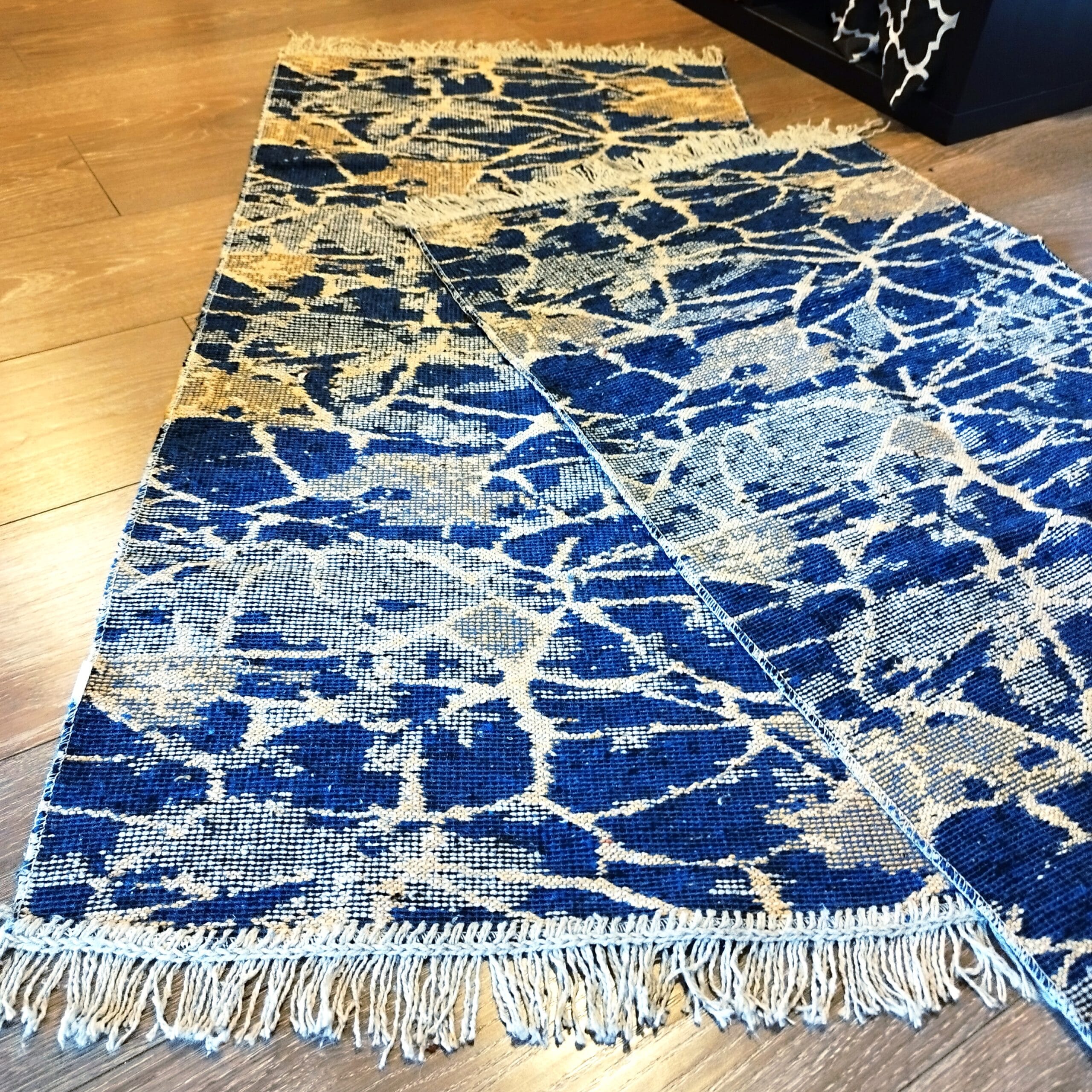 1+1 Covoare traditionale tesute, cu doua fete, dimensiunea 60x120cm, albastru si crem, model Geometric 2 - imagine 2
