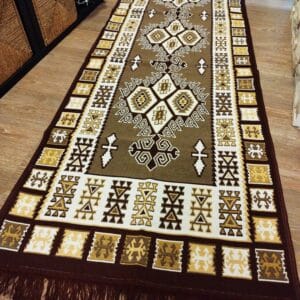 Covor traditional, cu doua fete, dimensiunea 80x300cm, maro si crem H&H103 - imagine 5