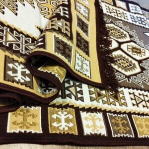 Covor traditional, cu doua fete, dimensiunea 80x300cm, maro si crem H&H103 - imagine 4