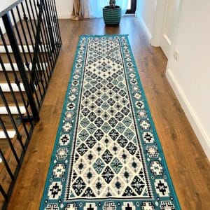 Covor traditional, cu doua fete, dimensiunea 80x300cm, Turquoise H&H303