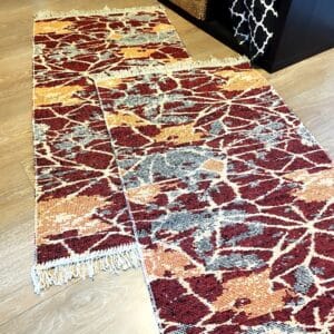 1+1 Covoare traditionale tesute, cu doua fete, dimensiunea 60x120cm, rosu crem , geometric 2