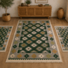 1+2 Covoare traditionale - 1 bucata 160x250cm , 2 bucati 60x90cm, verde si crem, rustic