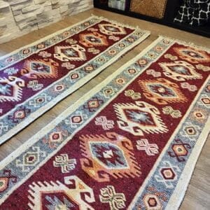 Alternative view of 1+1 Covoare traditionale, dimensiunea 60x200cm, Rosu si crem, model Hora