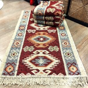 set 4 Covoare traditionale tesute, cu doua fete, dimensiunea 60x200cm, Rosu, model HORA