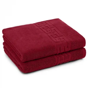 Set 2 prosoape baie, bumbac 100%, Greek Border 500g/mp, dimensiune 50x90cm Bordo