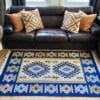 Covor traditional, dimensiunea 120x180cm albastru si crem, model ROMB