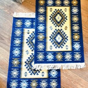 Alternative view of 1+1 Covoare traditionale, dimensiunea 60x90cm, albastru si crem, model ROMB