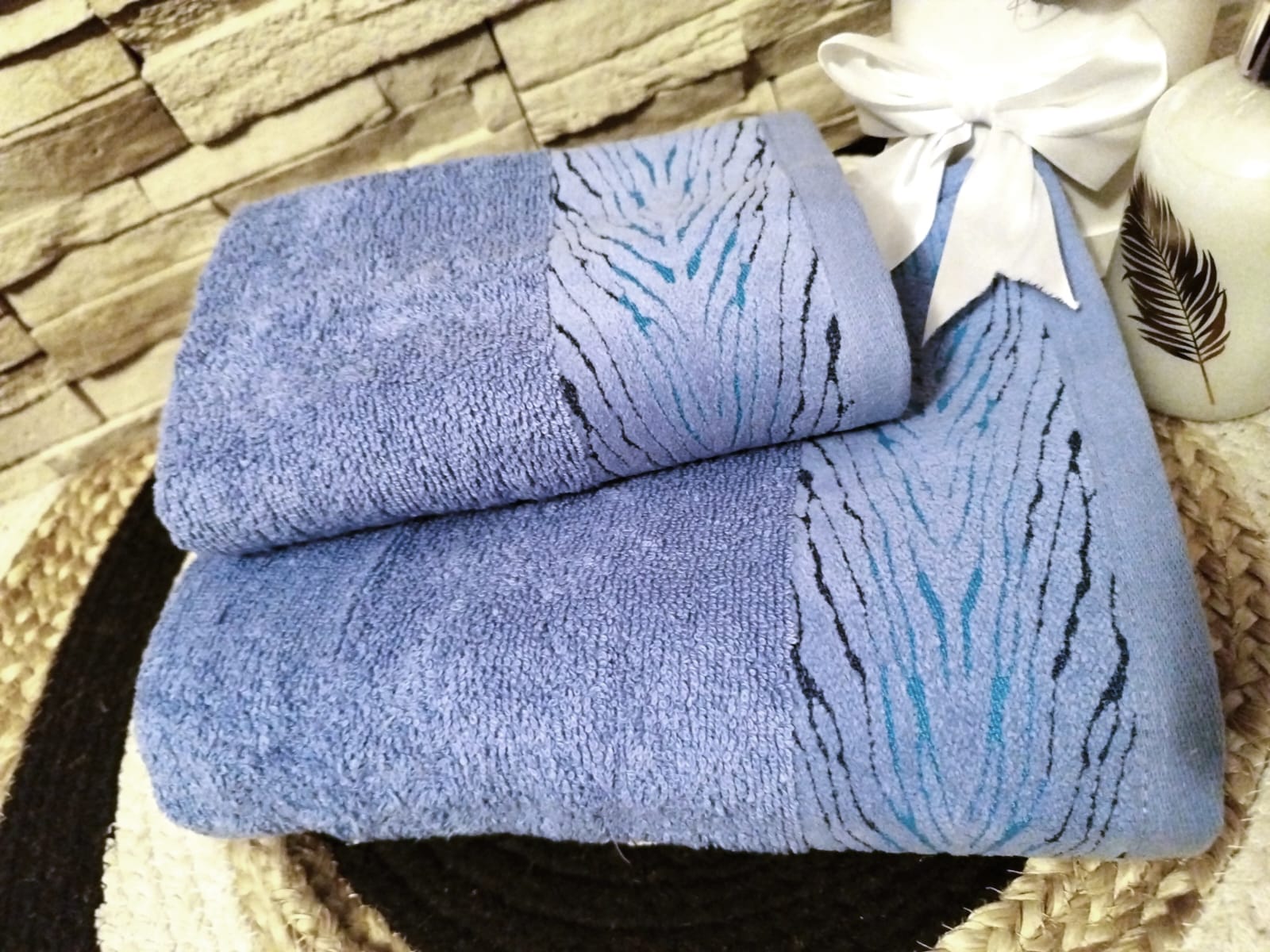 Set 2 prosoape baie , bumbac 100%, dimensiune 50x90cm+70x130cm Selena albastru