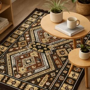 Covor traditional, cu doua fete, dimensiunea 60x90cm, maro si crem H&H106