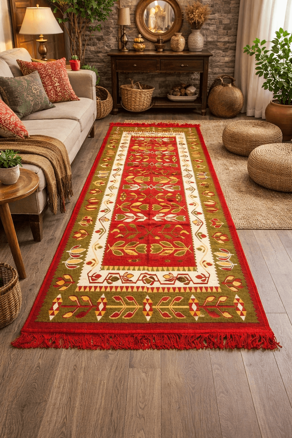 Covor floral, cu doua fete, dimensiunea 80x300cm H&H115