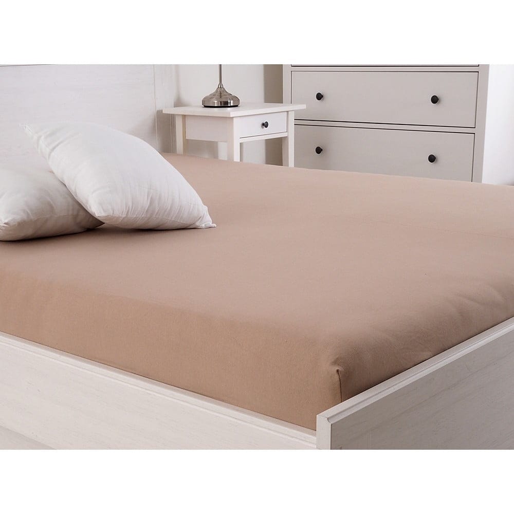 Husa pat cu elastic 180x200x25cm bumbac tricot capucino