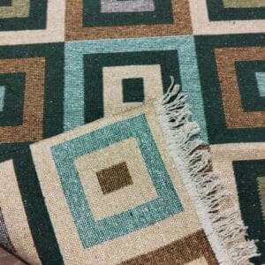 Covor traditional, tesut, iuta,cu doua fete, dimensiunea 80x200cm verde si crem, model Geometric - imagine 4