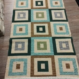 Covor traditional, tesut, iuta,cu doua fete, dimensiunea 80x200cm verde si crem, model Geometric - imagine 5