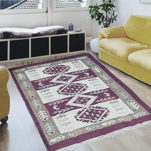 Covor traditional, dimensiunea 80x200cm, maro si crem, model SPIC DE GRAU