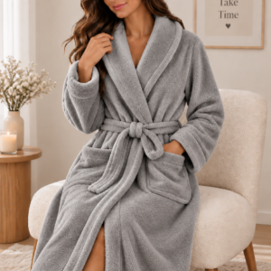 Alternative view of Halat gri din cocolino, cu guler, unisex dimensiune L