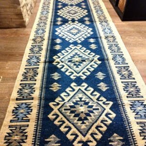 Alternative view of Covor traditional, dimensiunea 100x300cm, Albastru si crem, model ROMB