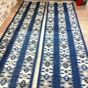 Alternative view of 1+1 Covoare traditionale, dimensiunea 60x200cm, Albastru si crem, model Rustic