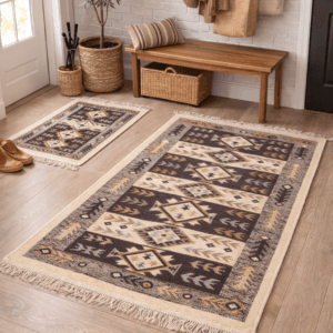 1+1 Covoare tesute,cu doua fete, dimensiunea 120x180+60X90cm maro si crem, rustic