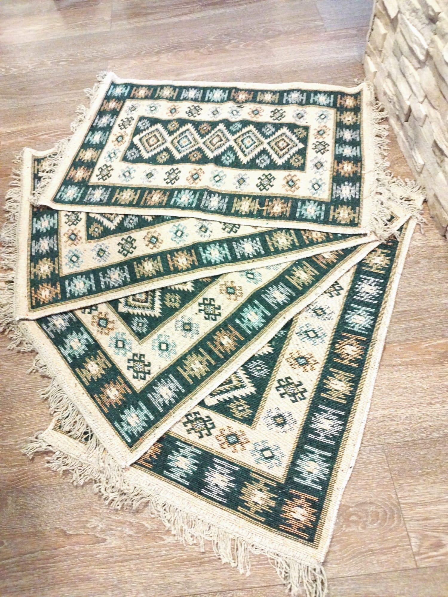 set 4 Covoare traditionale tesute, cu doua fete, dimensiunea 60x90cm, Verde - imagine 2