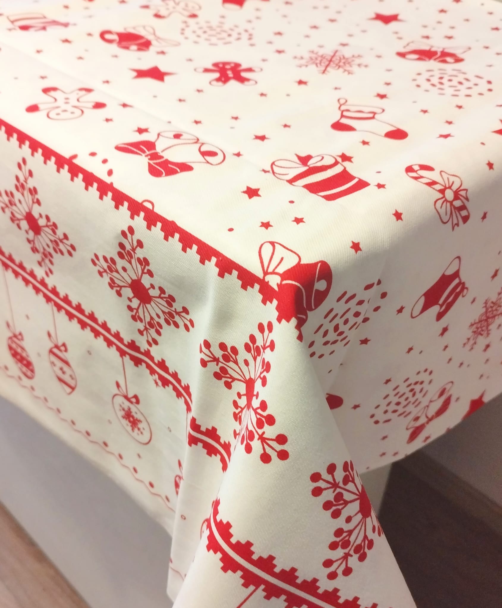 Fata de masa Craciun, din bumbac, dimensiune 150×180 cm Christmas 27 - imagine 2