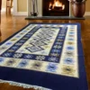 Covor traditional, dimensiunea 120x180cm albastru si crem, model ROMB