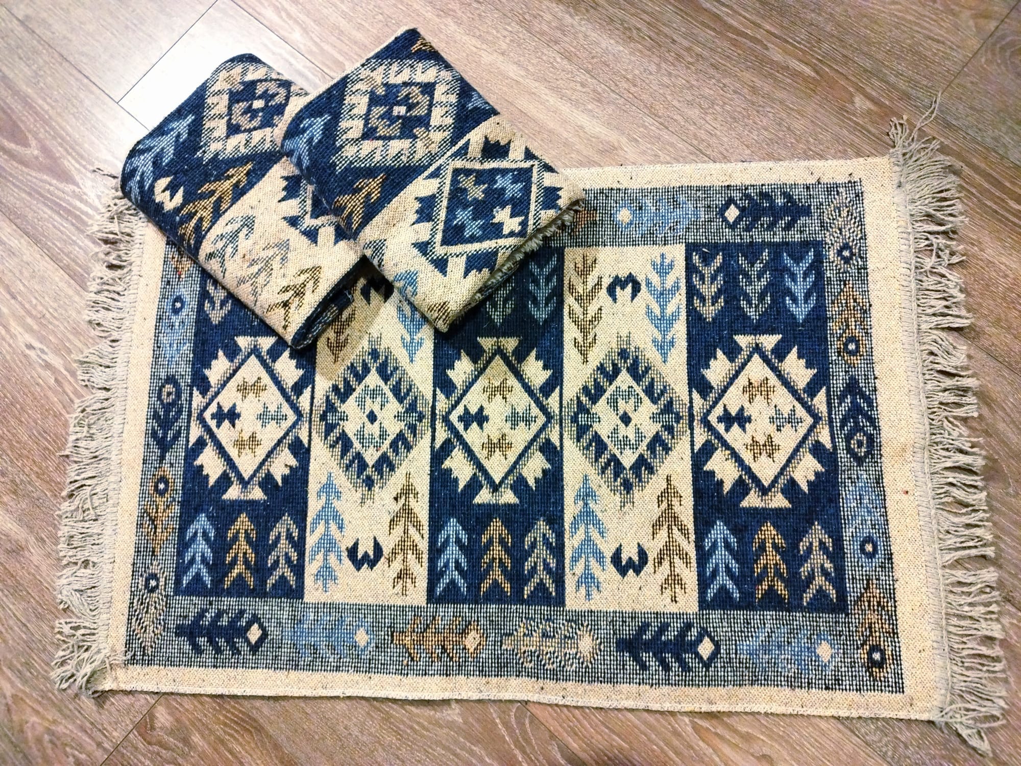 Set 3 Covoare traditionale, dimensiunea 60x90cm, albastru si crem, 001 - imagine 2