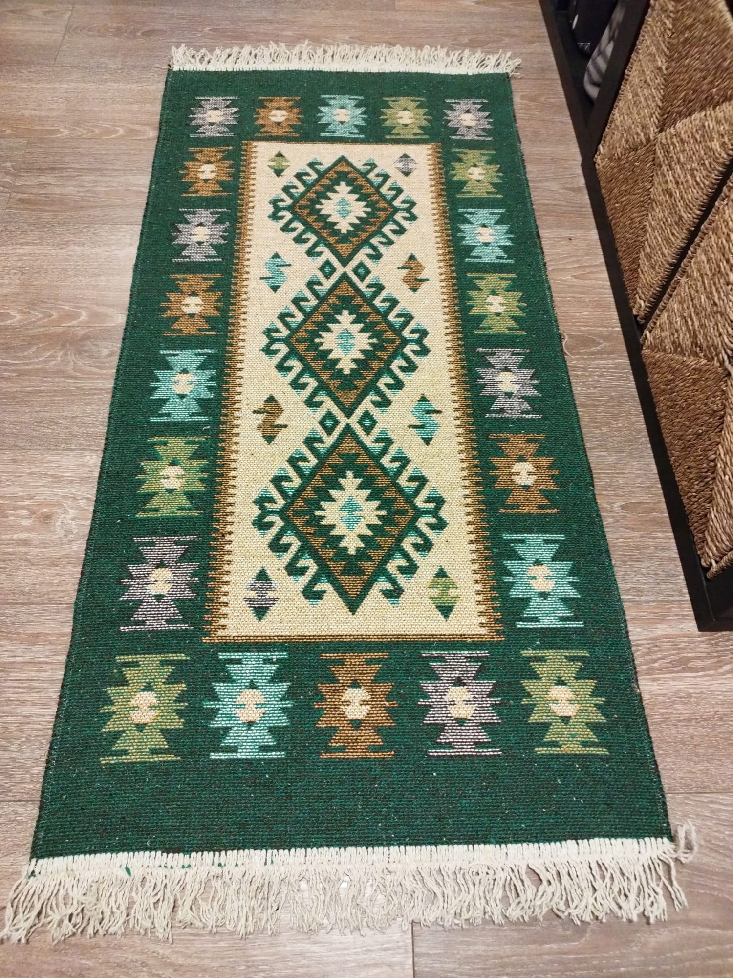 1+1 Covoare traditionale tesute, cu doua fete, dimensiunea 60x130cm, Verde , model ROMB - imagine 2