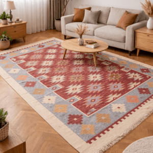 Covor traditional tesut, cu doua fete, dimensiunea 180x280cm, Rosu si crem, model 001
