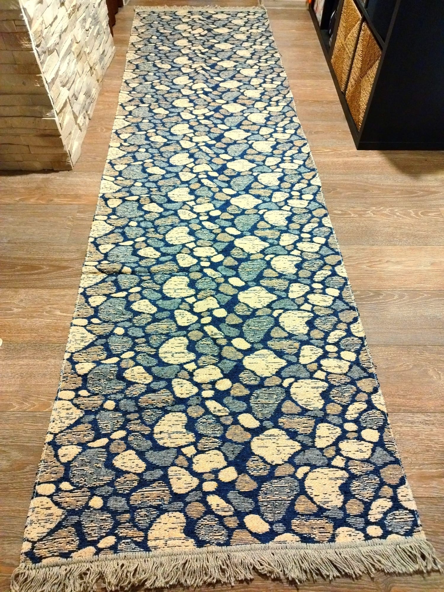 Covor traditional, dimensiunea 80x300cm Albastru si crem, model Rustic 3 - imagine 3