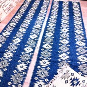 1+1 Covoare traditionale, cu doua fete, dimensiunea 60x300cm, albastru si crem, model RUSTIC
