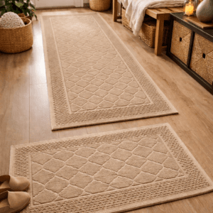 1+1 Set Covoare tesute din bumbac, dimensiunea 1 bucata 55x85cm+1 bucata 55x120cm, Capucino, cod CB228