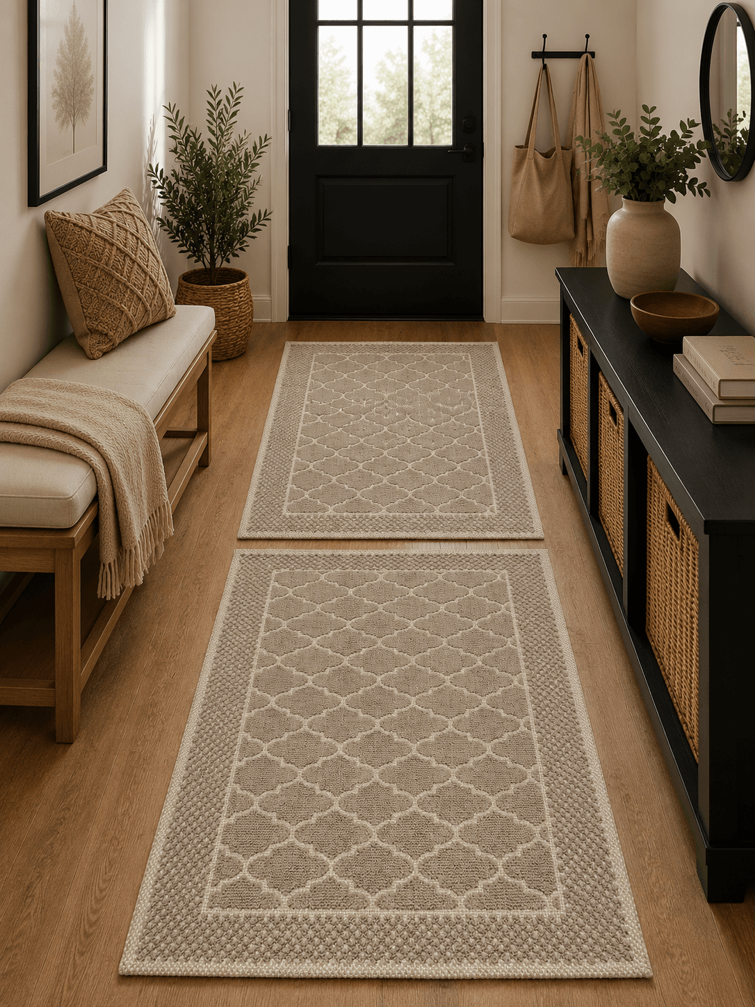 1+1 Set Covoare tesute din bumbac, dimensiunea 1 bucata 55x85cm+1 bucata 55x120cm, Capucino, cod CB228 - imagine 6
