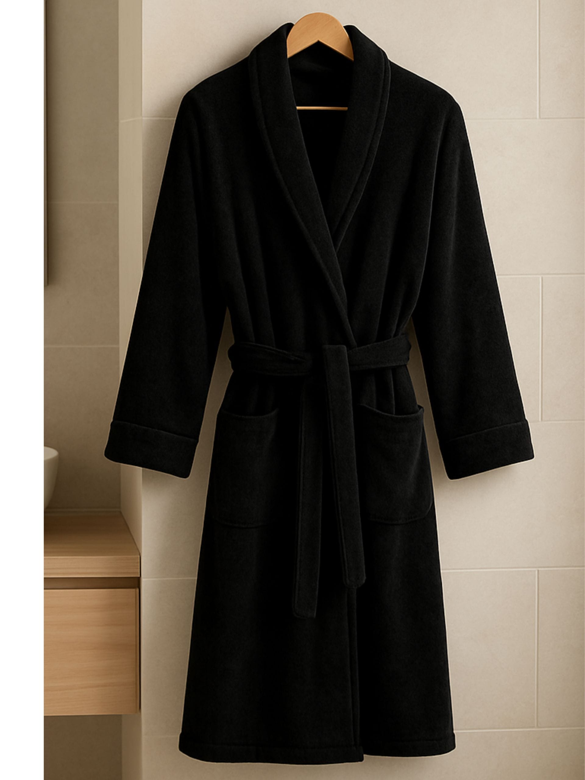 EXTRA LARGE XXXL Halat cu guler, unisex, din cocolino Negru