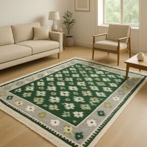 Covor traditional, dimensiunea 180x280cm, verde si crem, model RUSTIC