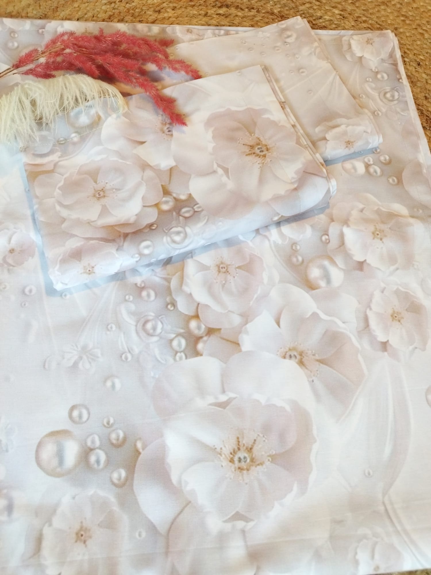 Set de pat -Cearsaf de pat cu tiv 220x240cm+2 fete perna 50x70cm, din ranforce bumbac 100%, Floral 03 - imagine 4