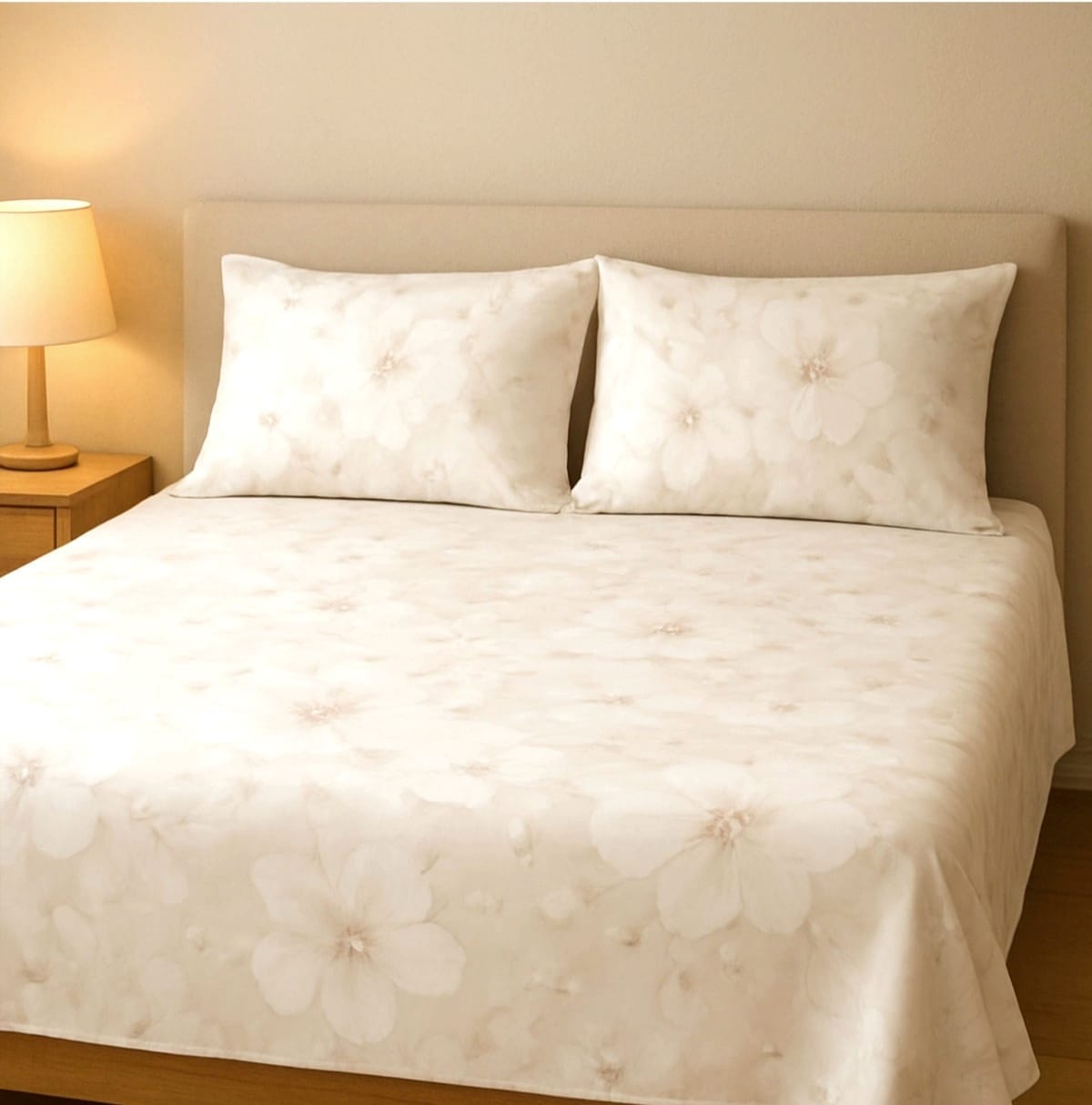 Set de pat -Cearsaf de pat cu tiv 220x240cm+2 fete perna 50x70cm, din ranforce bumbac 100%, Floral 03