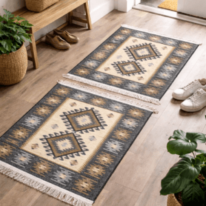 1+1 Covoare traditionale, IUTA, dimensiunea 60x90cm, GRI, model Romb