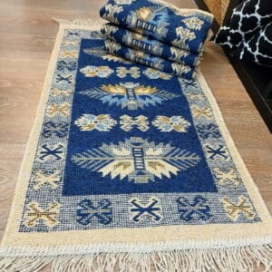 1+1 Set Covoare traditionale, dimensiunea 80x125cm, albastru , model Con de brad - imagine 3