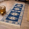 Covor traditional, tesut, cu doua fete, dimensiunea 80x125cm ALBASTRU si crem, model Con de brad