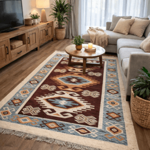 Covor traditional, bumbac, dimensiunea 120x180cm rosu si crem, Hora