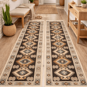 1+1 Covoare traditionale, dimensiunea 60x200cm, mahon si crem, model HORA