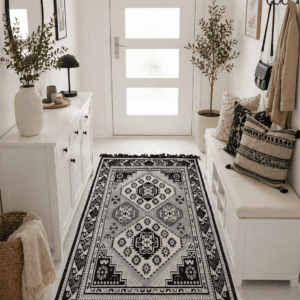 Covor tesut, cu doua fete, dimensiunea 80x120cm, negru si gri H&H18