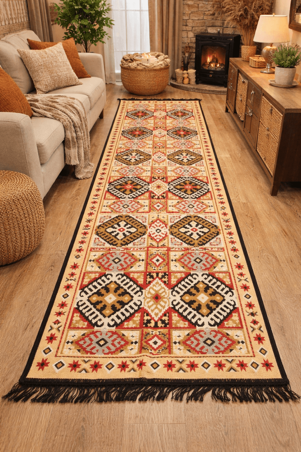Covor traditional, cu doua fete, dimensiunea 80x300cm  H&H65s