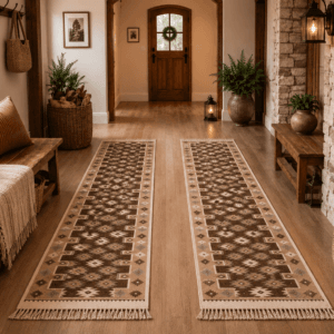 1+1 Covoare traditionale, dimensiunea 60x200cm, mahon si crem, model rustic