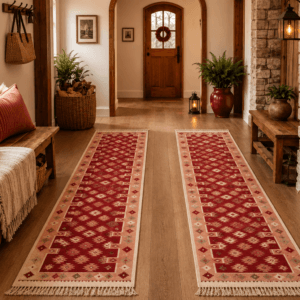 1+1 Covoare traditionale, dimensiunea 60x200cm, Rosu si crem, model Rustic 4